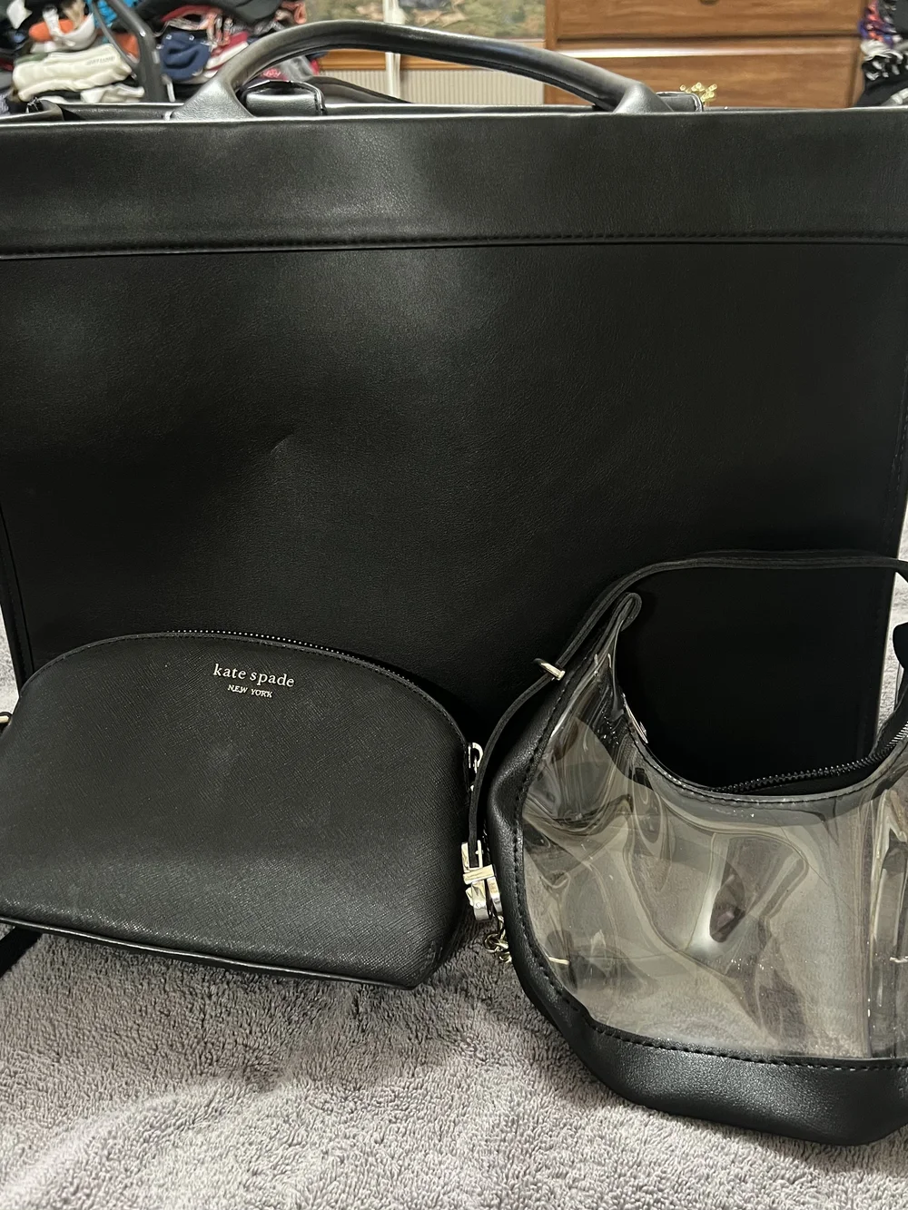 kate spade Black Leather and Clear Tote & Crossbody Bag Set